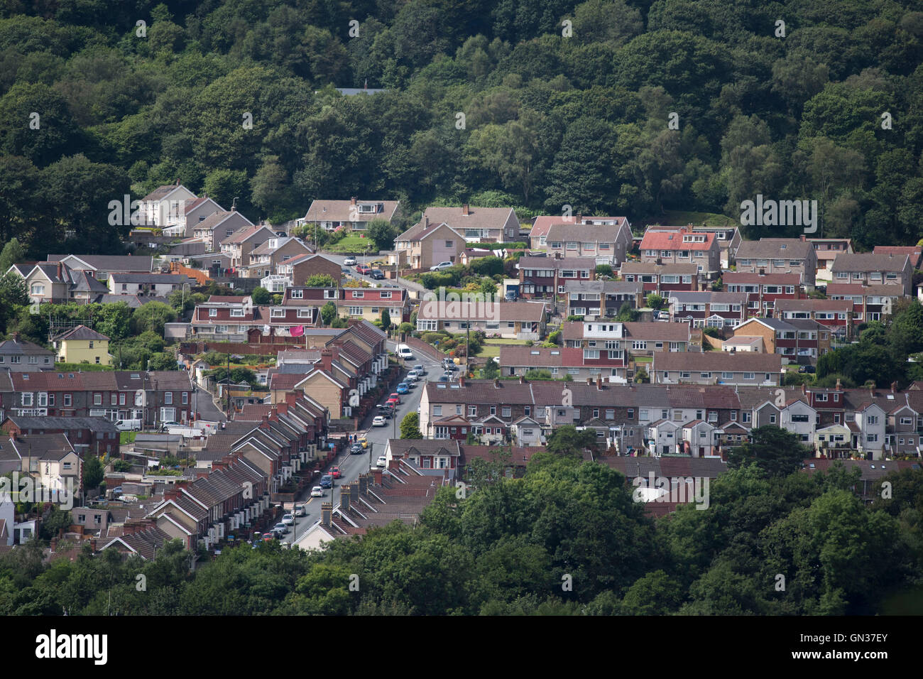 Vista general de la ciudad de Pontypridd, en el sur de Gales. Foto de stock