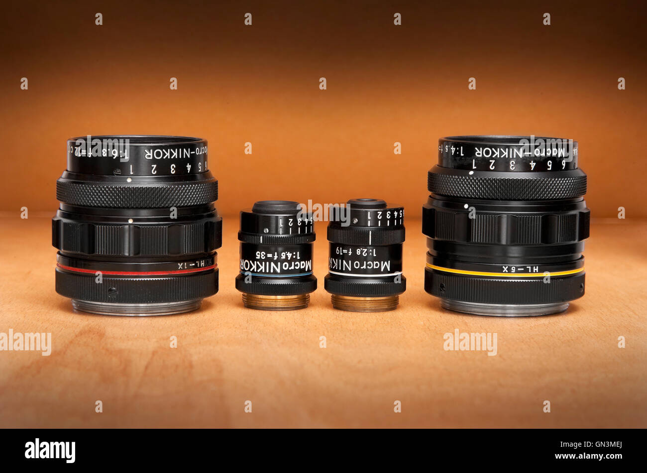 Nikon Multiphot Makro objetivos Nikkor de alta calidad especializada, lentes macro, parte del sistema Multiphot científico Foto de stock