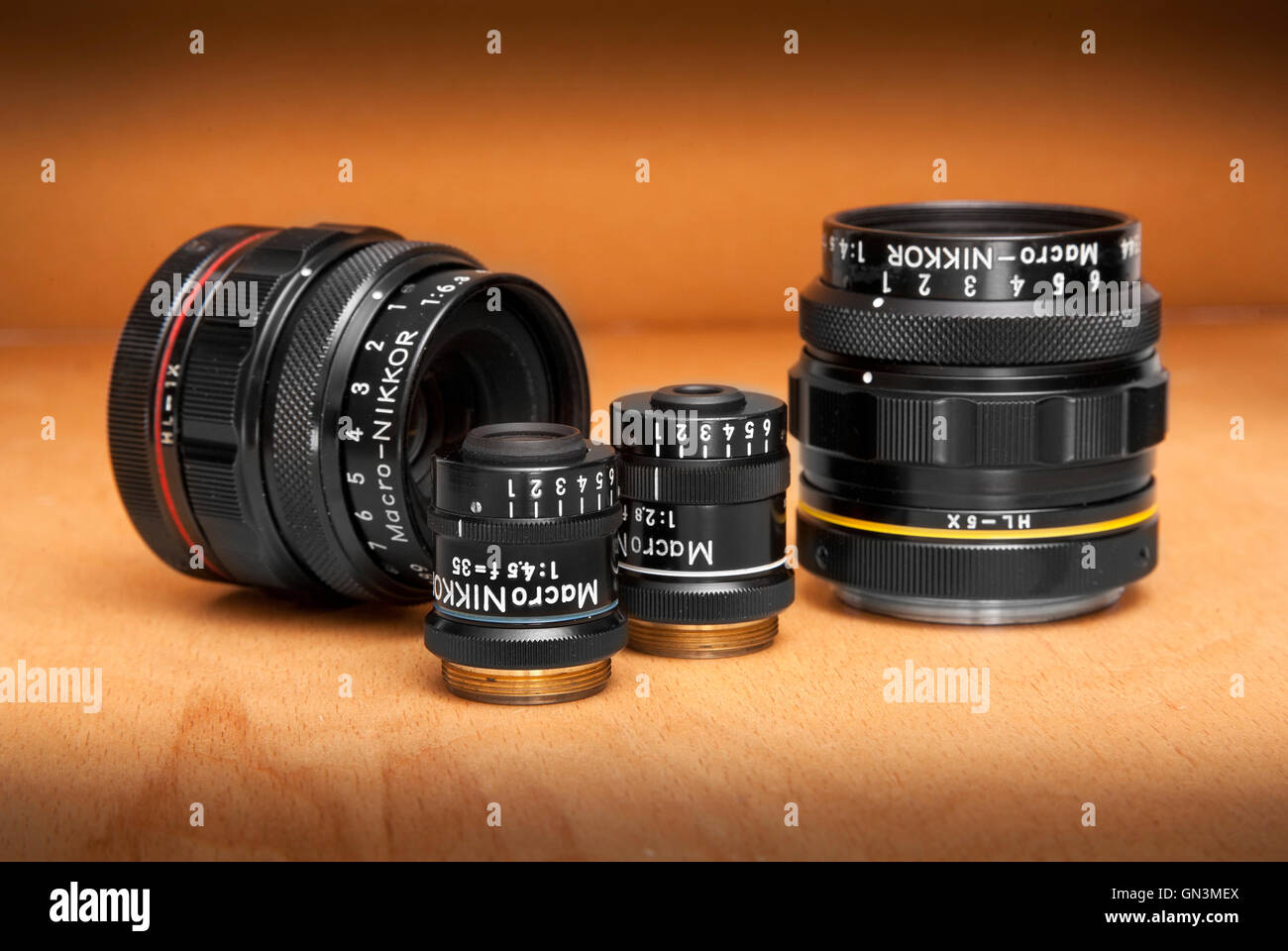 Nikon Multiphot Makro objetivos Nikkor de alta calidad especializada, lentes macro, parte del sistema Multiphot científico Foto de stock