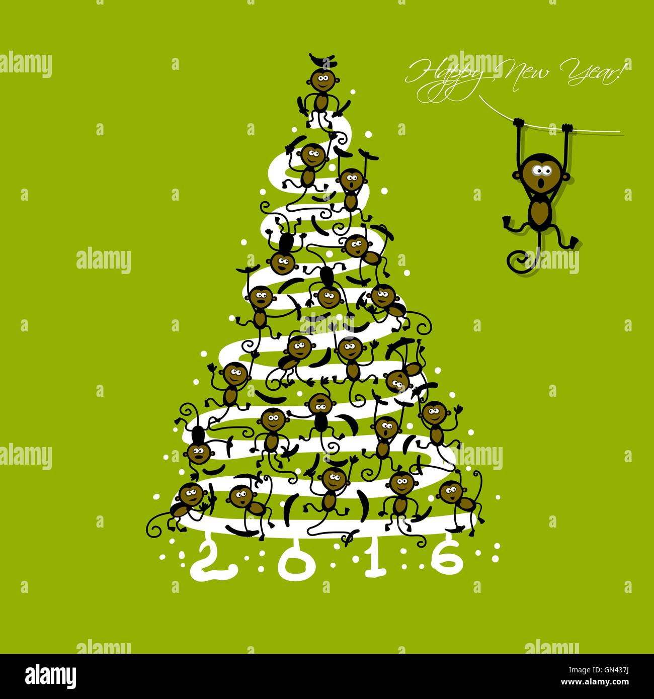 Árbol de navidad con divertidos monos para su diseño Imagen Vector de stock  - Alamy