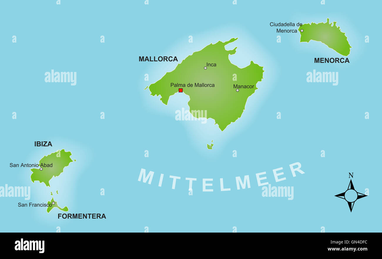 Mapa de las Islas Baleares Fotografía de stock - Alamy