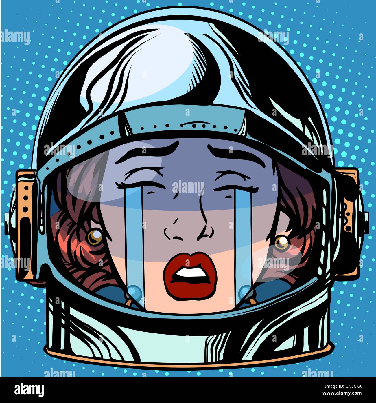 Grito de emoticonos Emoji cara mujer astronauta retro Ilustración del Vector