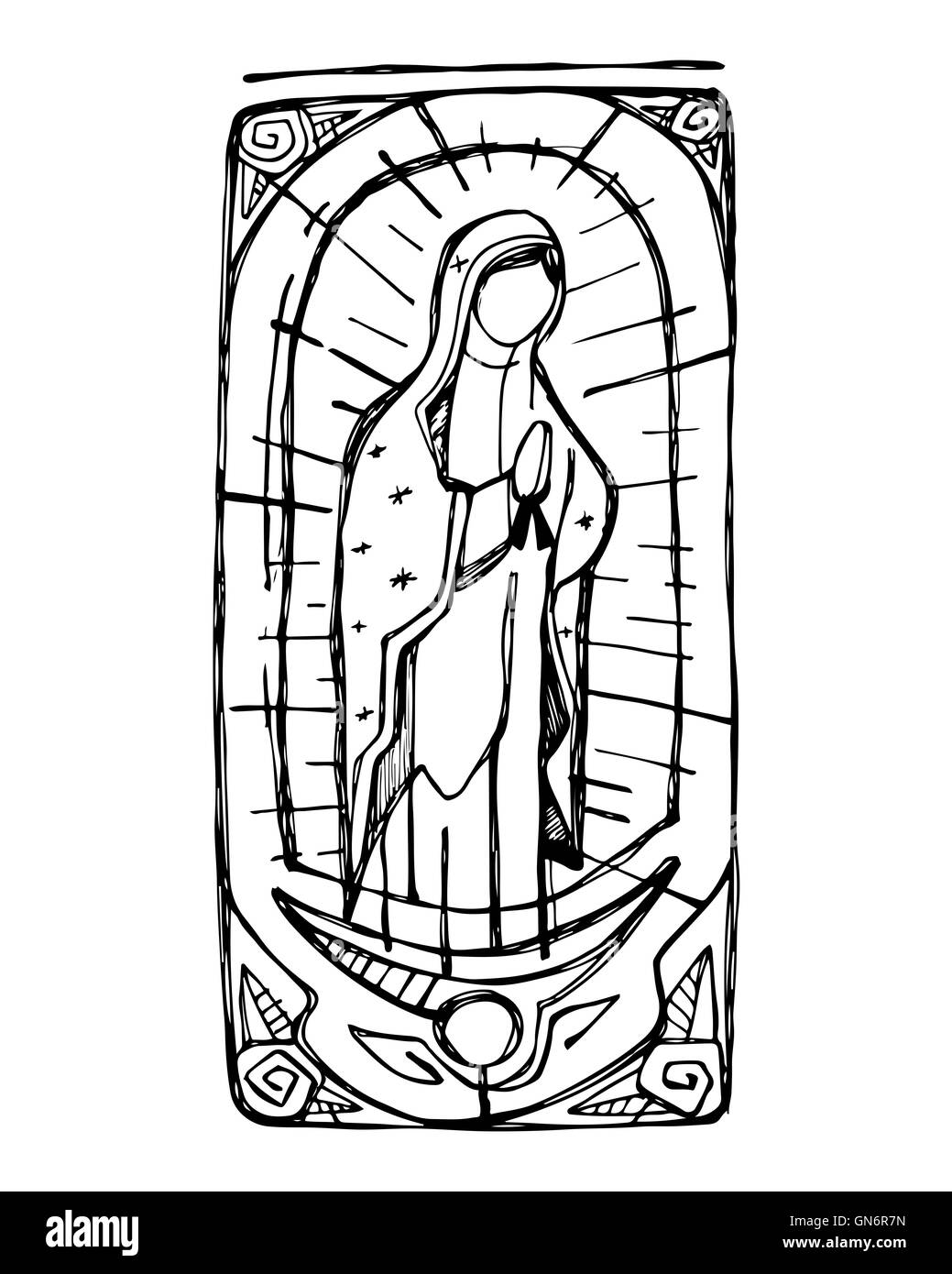 Ilustración dibujada a mano o un dibujo de María Virgen de Guadalupe  Fotografía de stock - Alamy