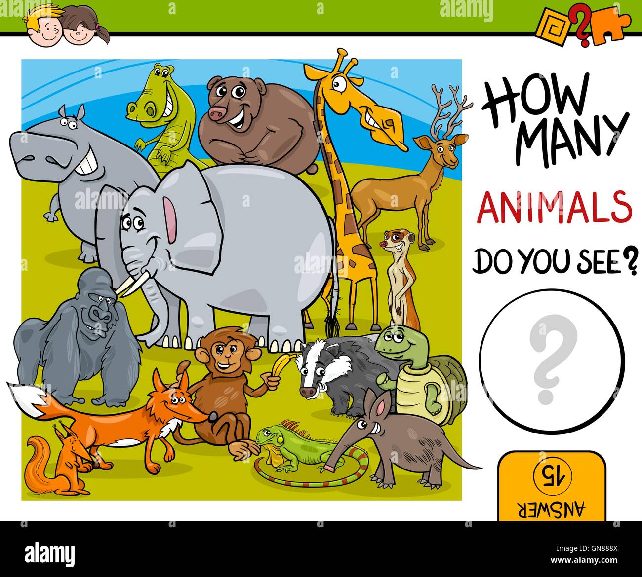 Recuento de los animales tarea educativa Imagen Vector de stock - Alamy