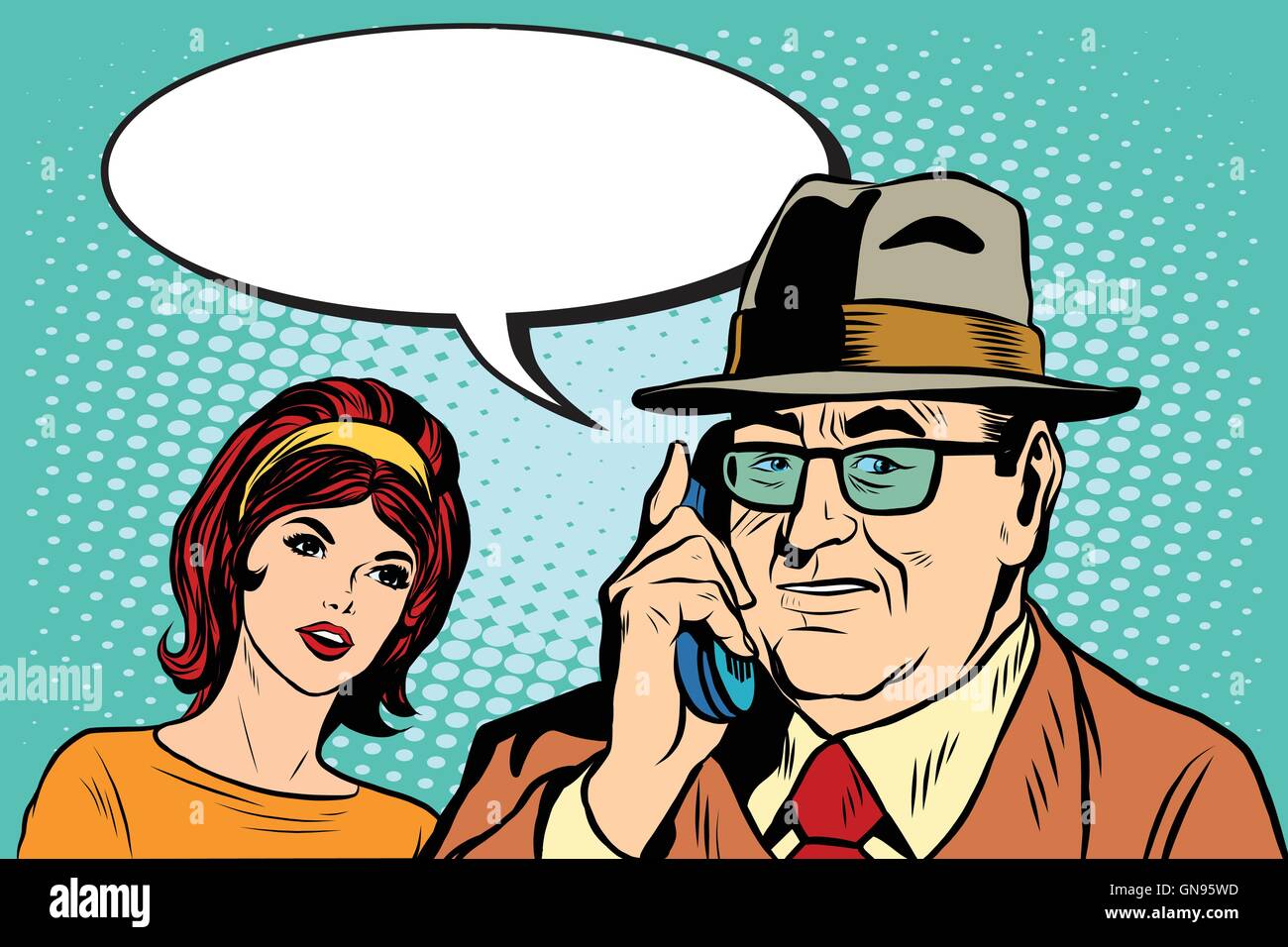 Mujer y hombre hablando por teléfono Ilustración del Vector