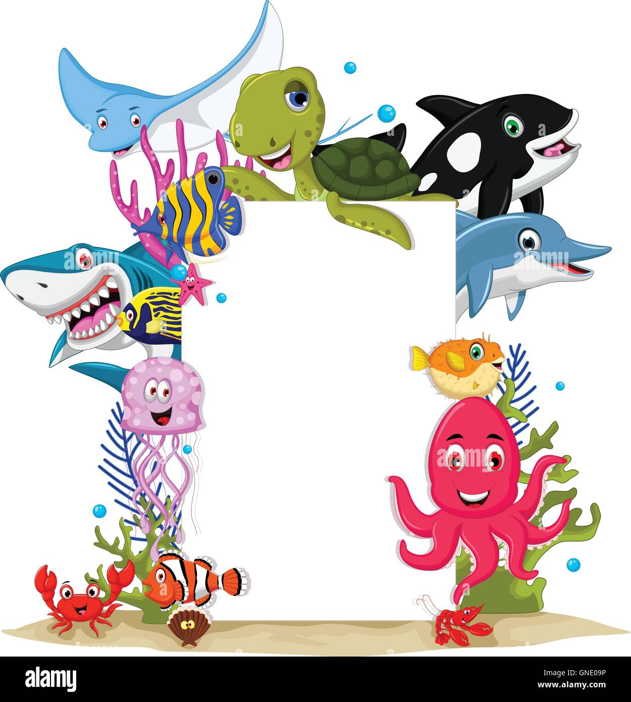 Cartoon Animales Marinos Con Signo En Blanco Para Dise ar Imagen Vector