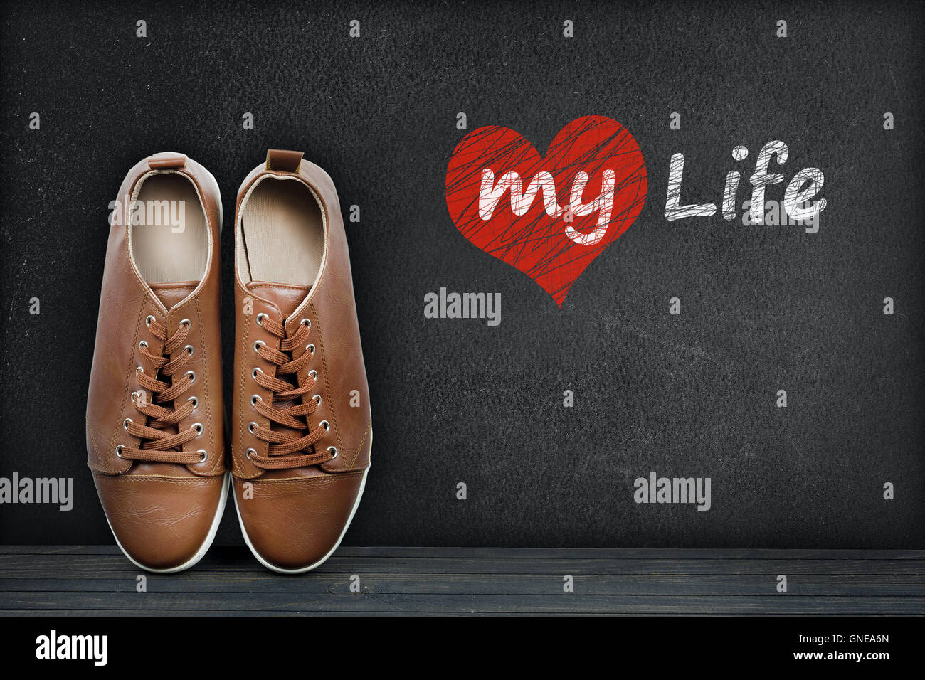 El amor de mi vida el texto en negro y zapatos de junta Foto de stock