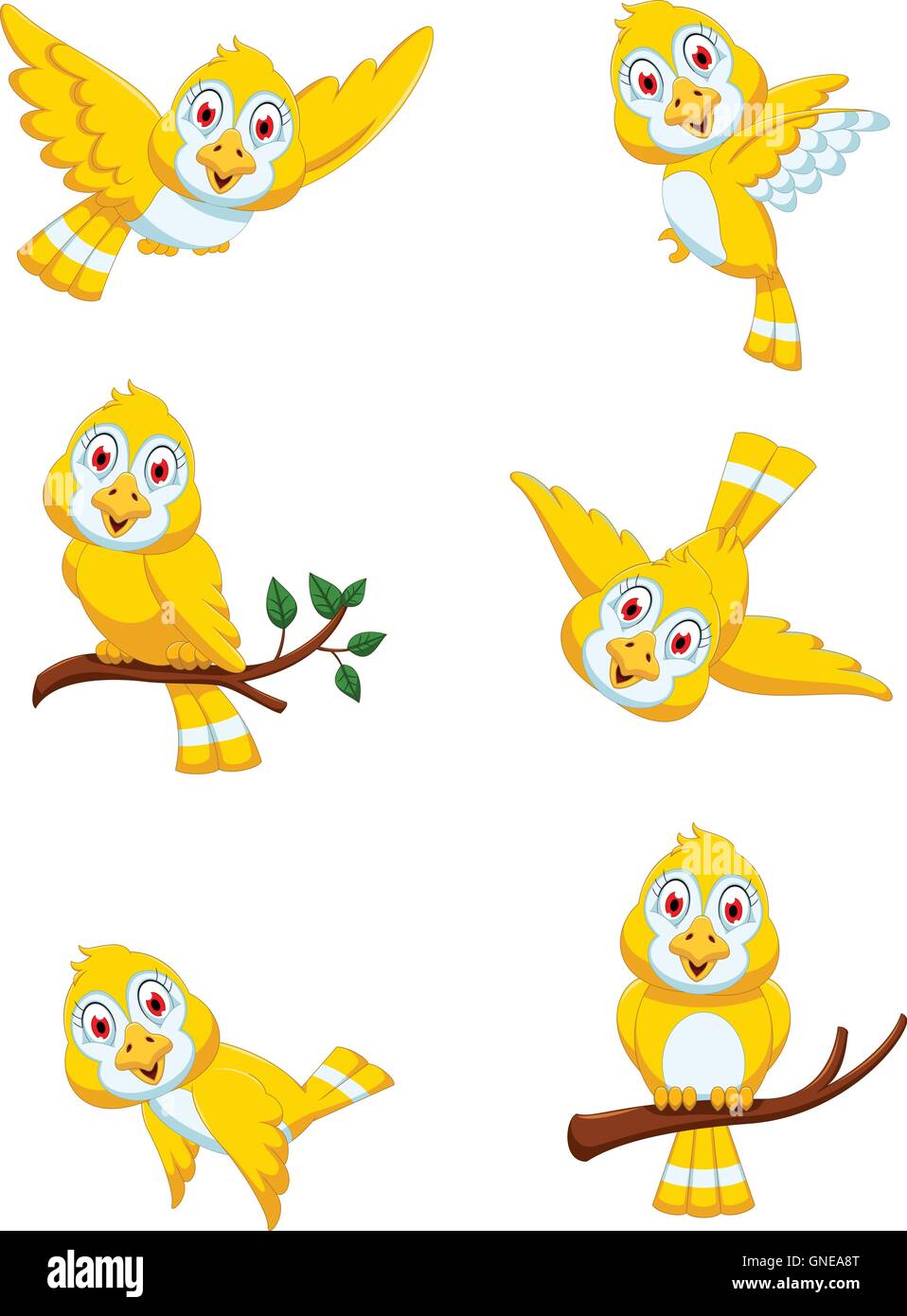 Cute Yellow Bird cartoon set Imagen Vector de stock - Alamy