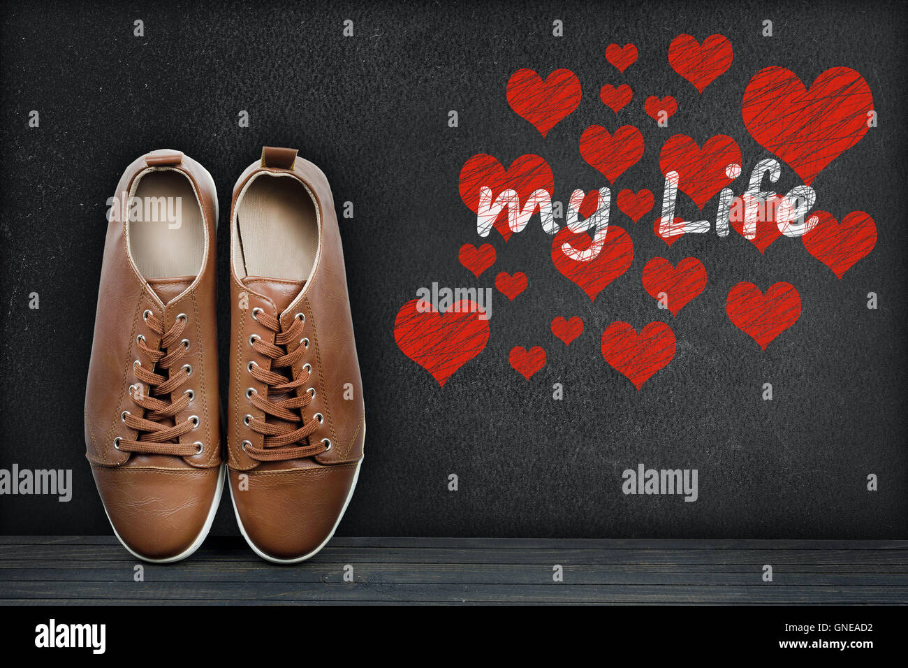 El amor de mi vida el texto en negro y zapatos de junta Foto de stock