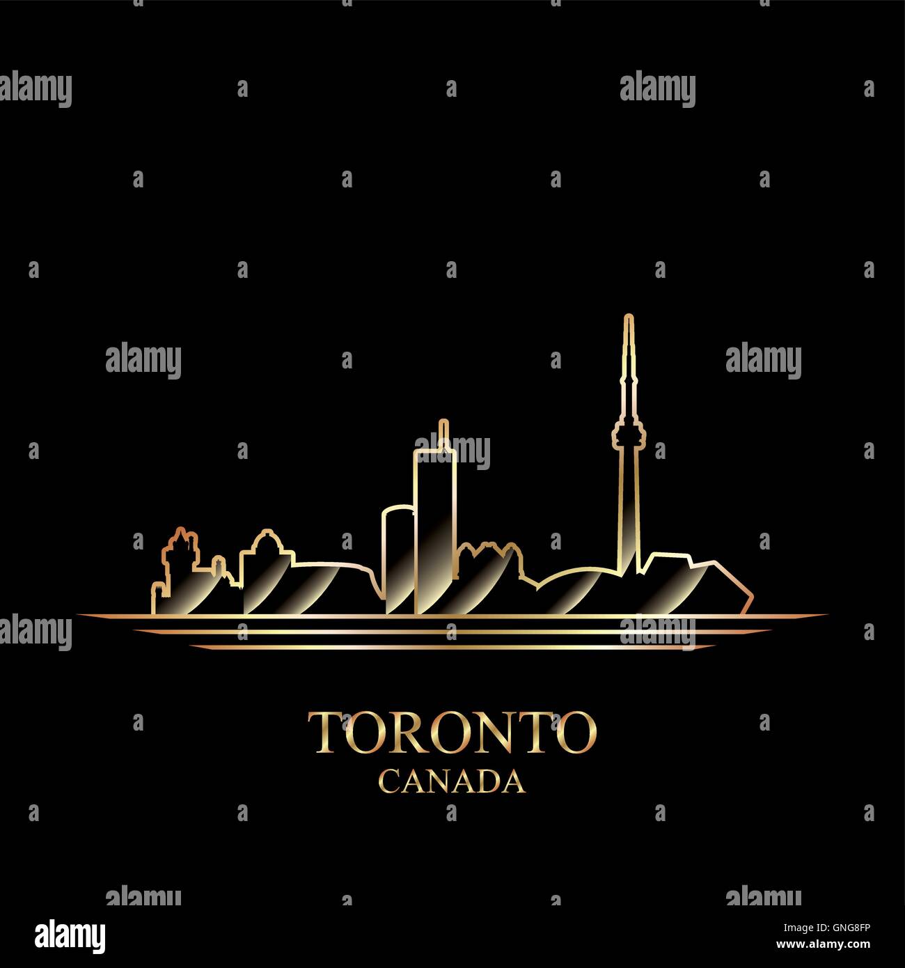 Silueta de oro de Toronto sobre fondo negro Ilustración del Vector