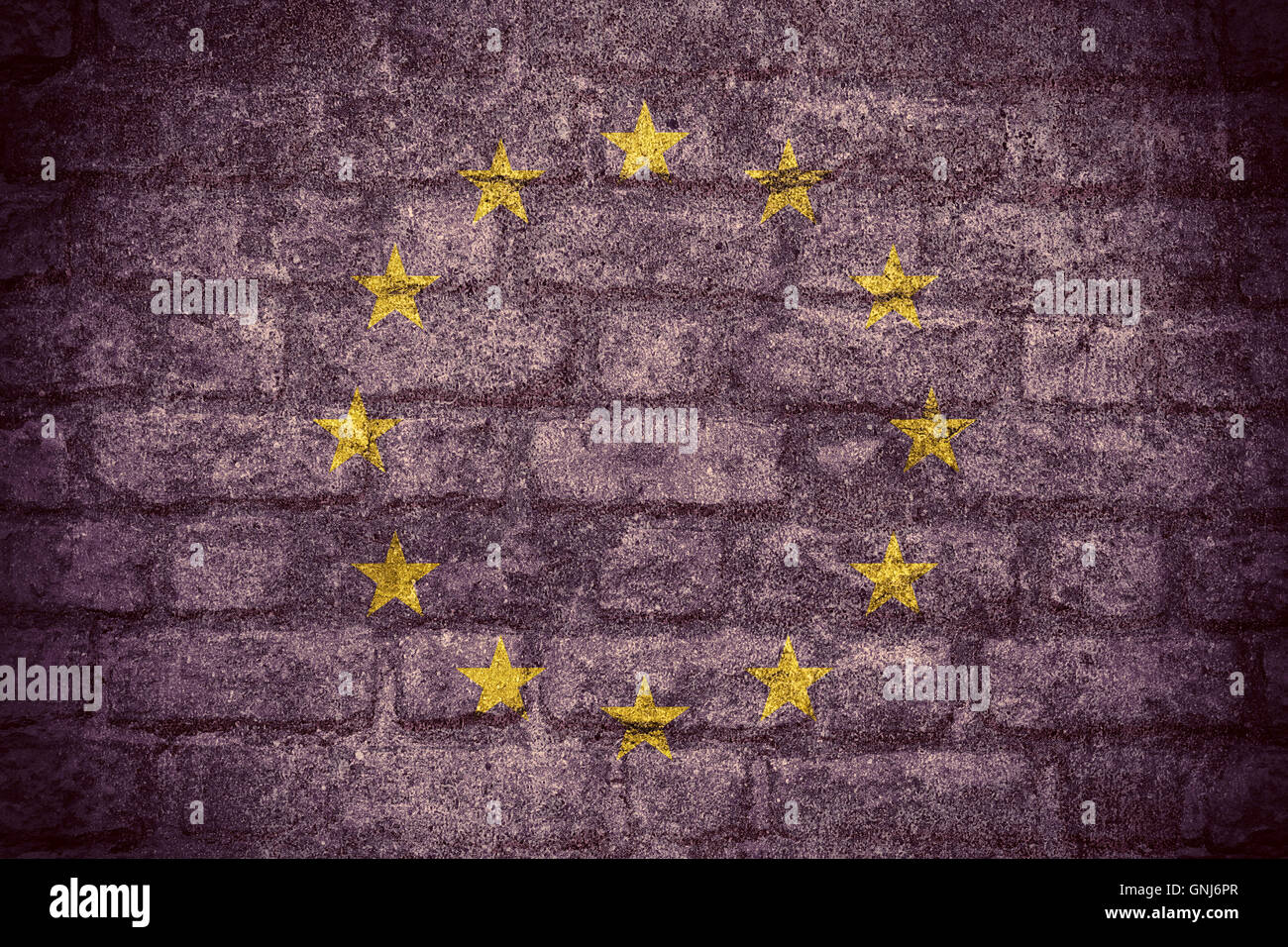 La bandera de la Unión Europea o banner en textura de ladrillo Foto de stock