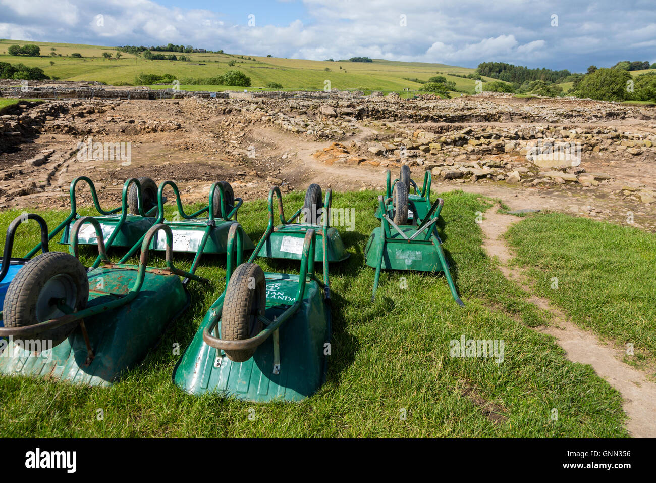 En Northumberland, Inglaterra, Reino Unido. Vindolanda fortaleza romana, las excavaciones actuales en curso. Foto de stock