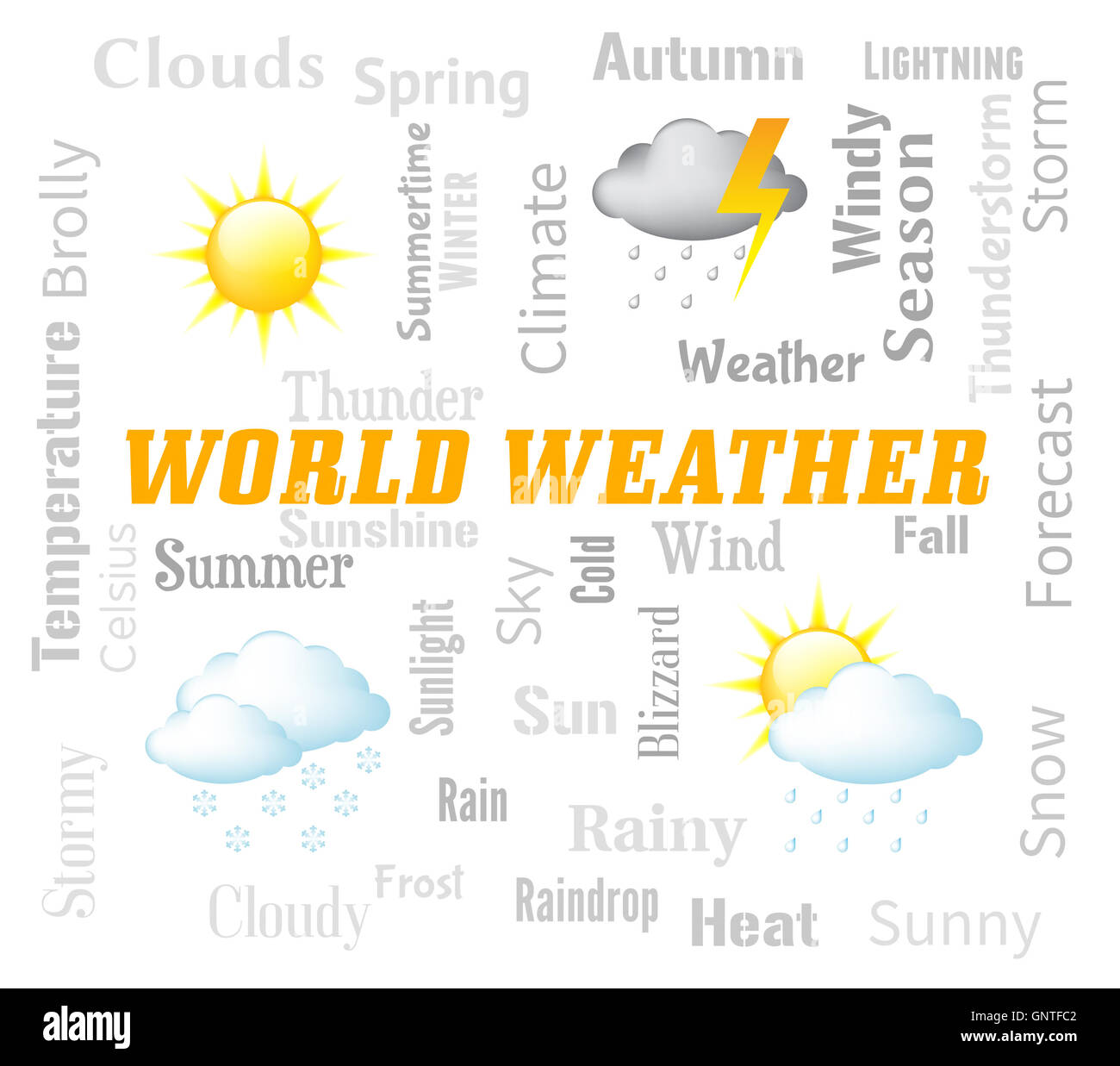 World Weather que representan condiciones de Previsión Meteorológica Mundial Foto de stock