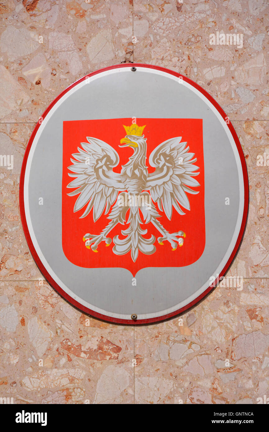 Escudo de armas de la República de Polonia. Foto de stock