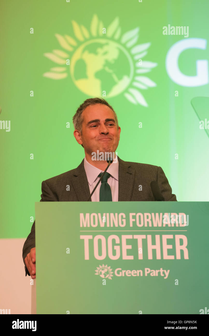 Jonathan Bartley, elegido co-líder del Partido Verde de Inglaterra y Gales, septiembre de 2016 Foto de stock