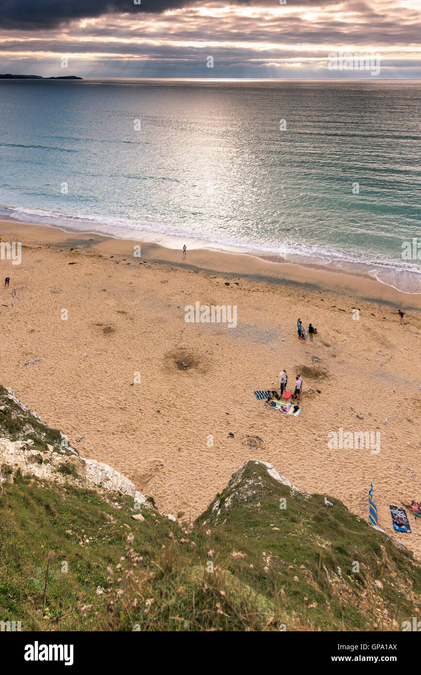 La playa de Watergate Bay en Cornwall. Foto de stock