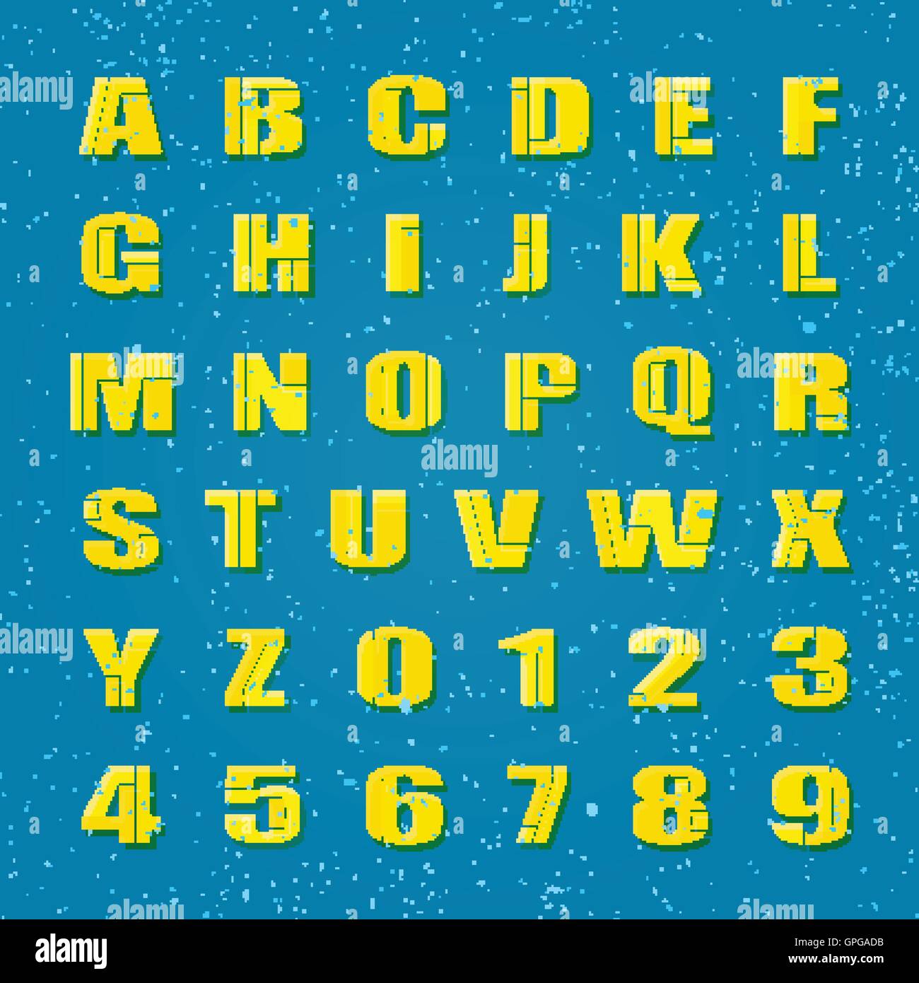 Estilo mosaico las letras del alfabeto y los números. fuente vectorial  diseño de tipo. Rotulación puzzle elementos amarillos. negrita regular  composición tipográfica Imagen Vector de stock - Alamy