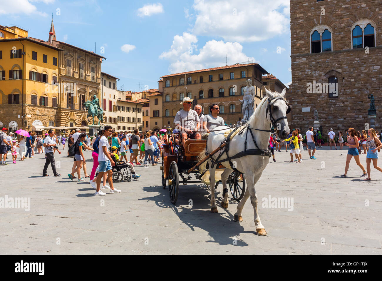Piazza della Signoria en Florencia, Italia. Foto de stock
