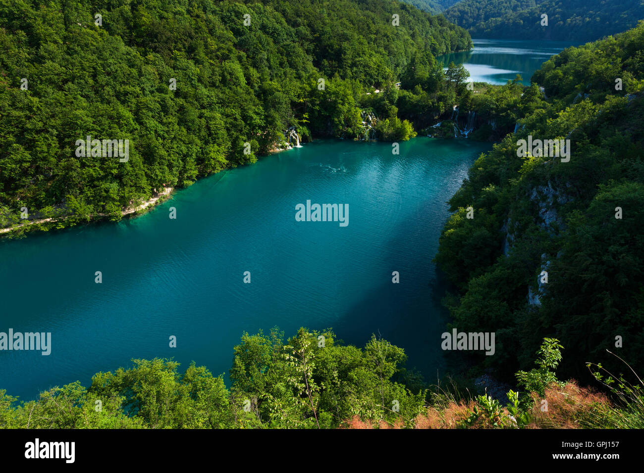 Introducción a Plitvice Lagos inferiores en el Parque Nacional de Plitvice, Croacia Foto de stock