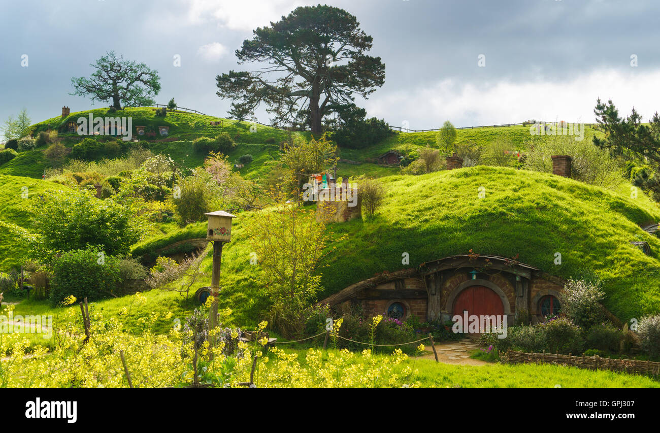 Bella tarde en Hobbitton, Nueva Zelanda Foto de stock