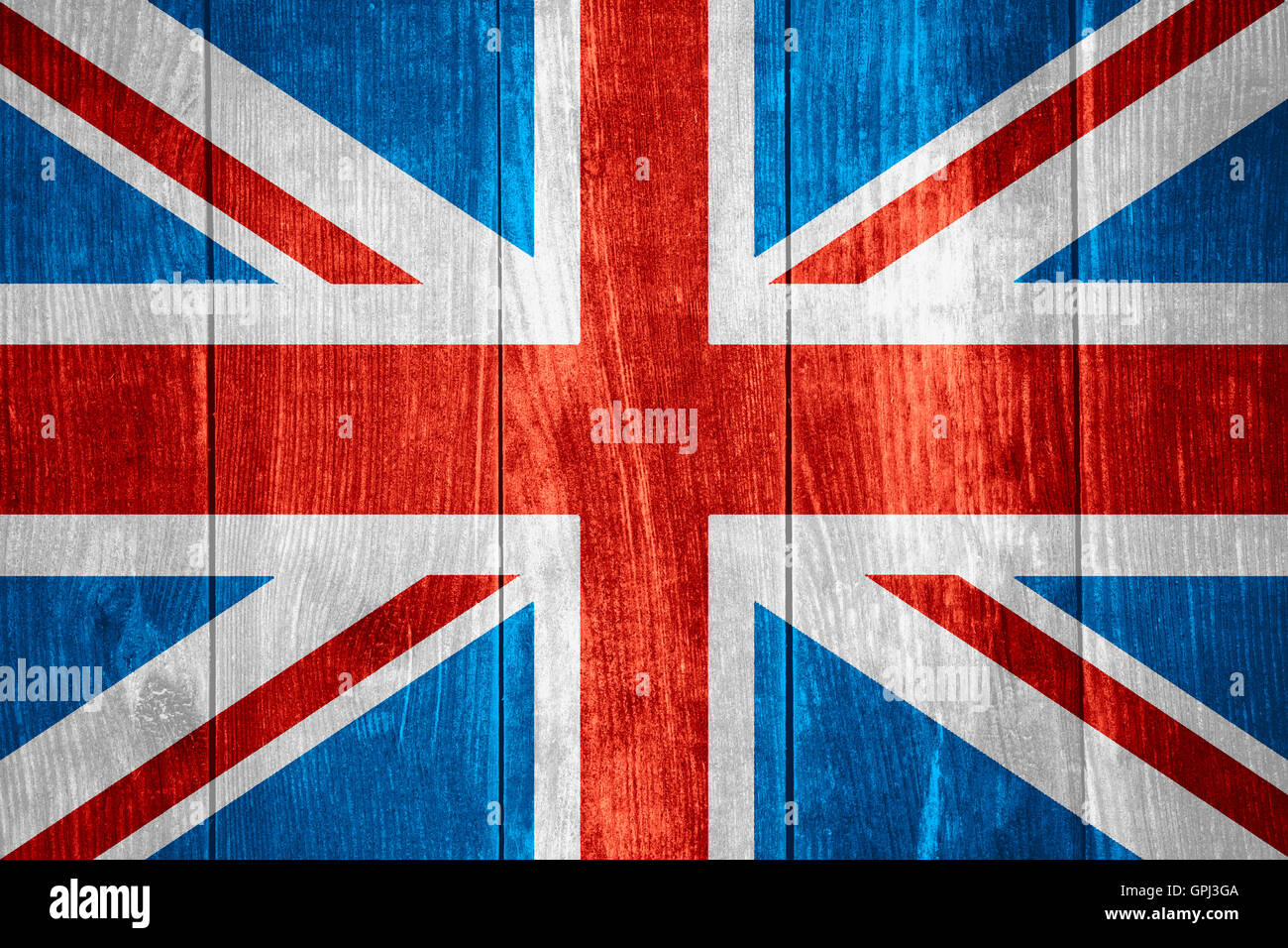 Bandera del Reino Unido o British banner en fondo de madera Foto de stock