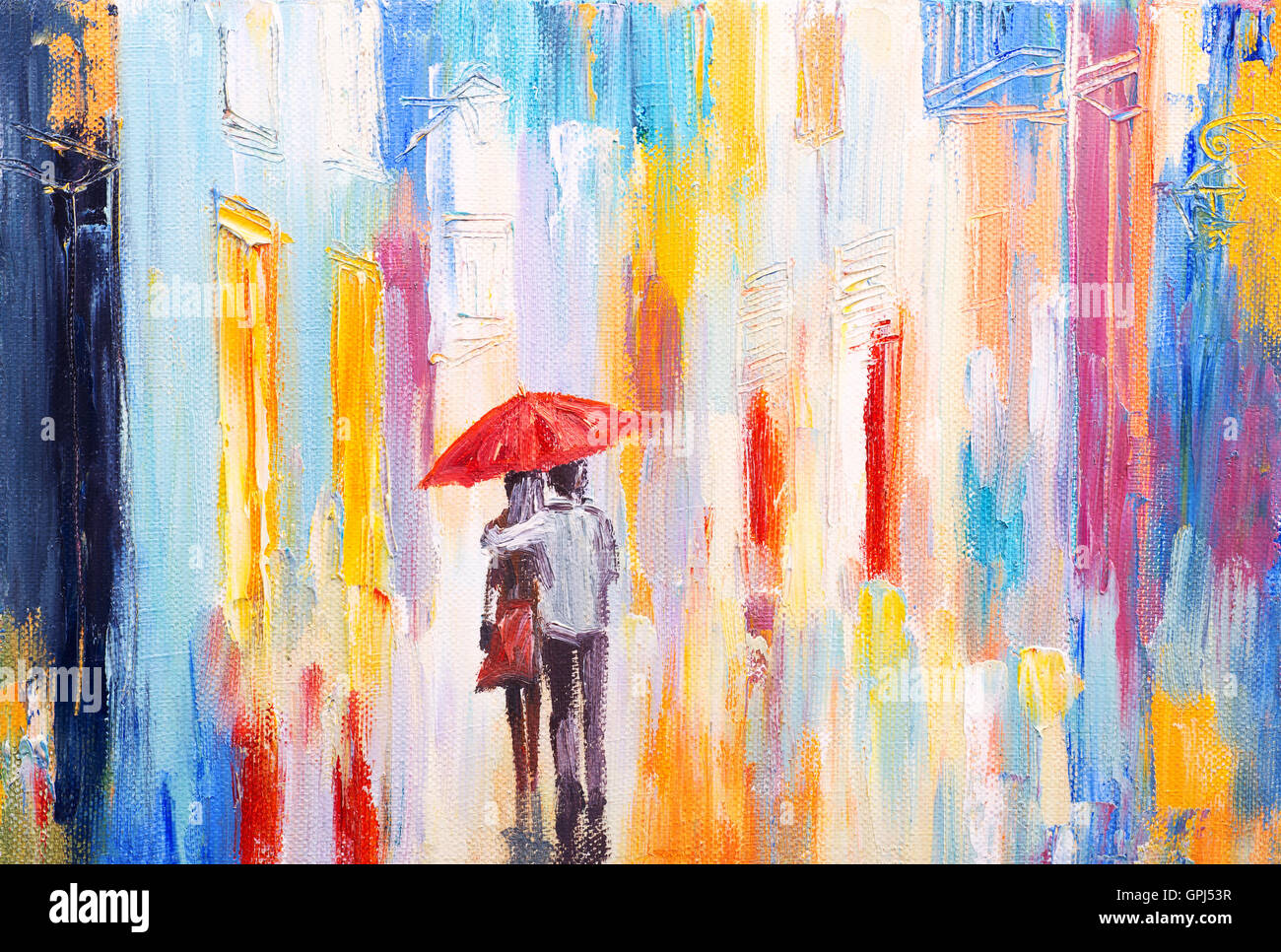 Pareja es caminar en la lluvia bajo un paraguas, abstracto colorida pintura al óleo Fotografía de stock - Alamy Pareja es caminar en la lluvia bajo un paraguas, abstracto colorida pintura al óleo Fotografía de stock - Alamy