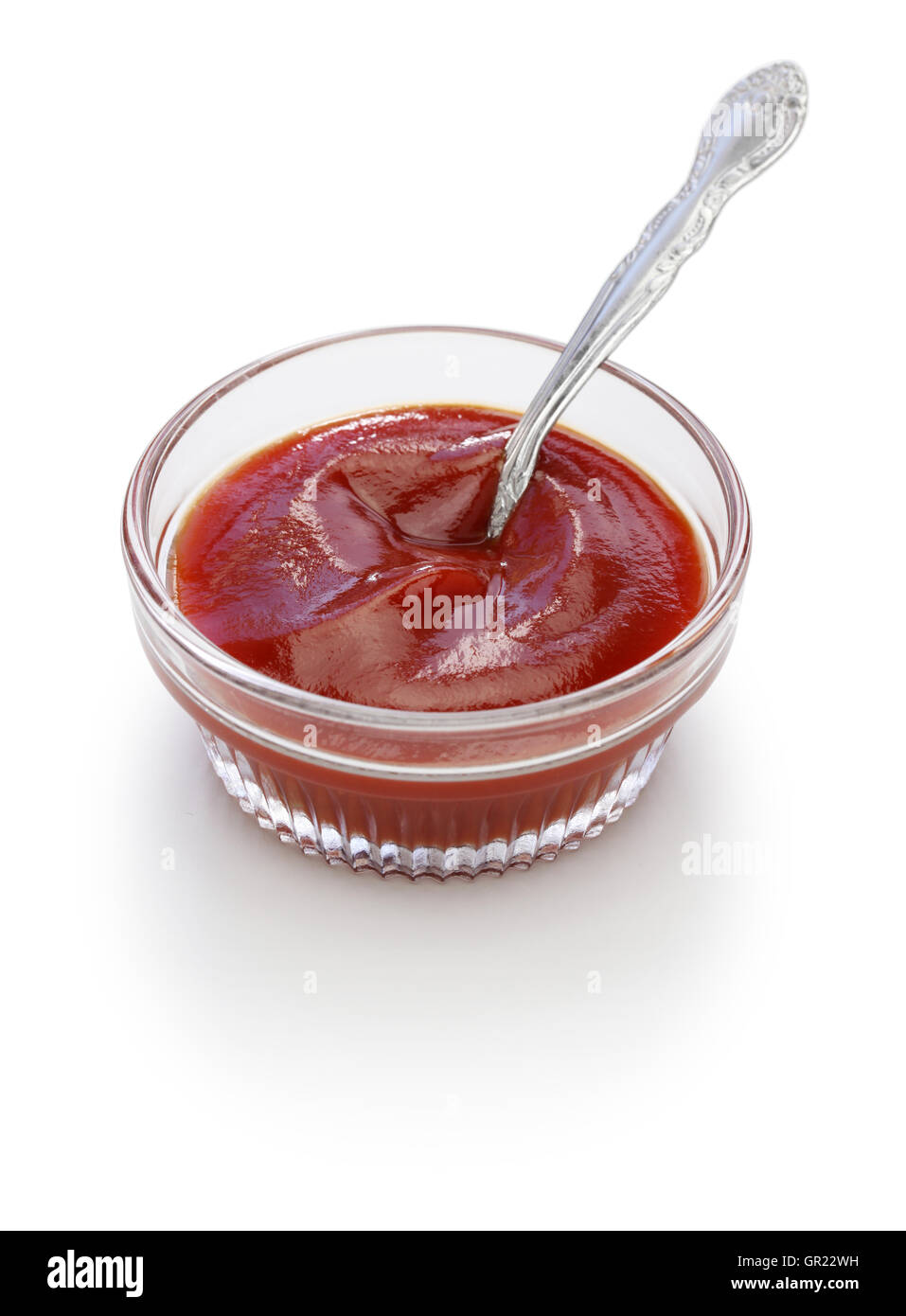 La salsa de tomate ketchup, mesa condimento aislado sobre fondo blanco. Foto de stock