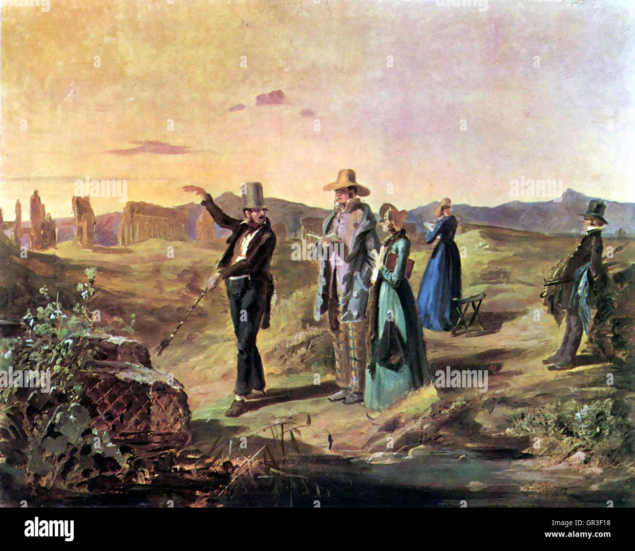 CARL SPITZWEG (1808-1885), pintor alemán romántico. Su 'EnglishTourists en Campagna" pintado en 1845, ilustra el crecimiento del turismo Foto de stock