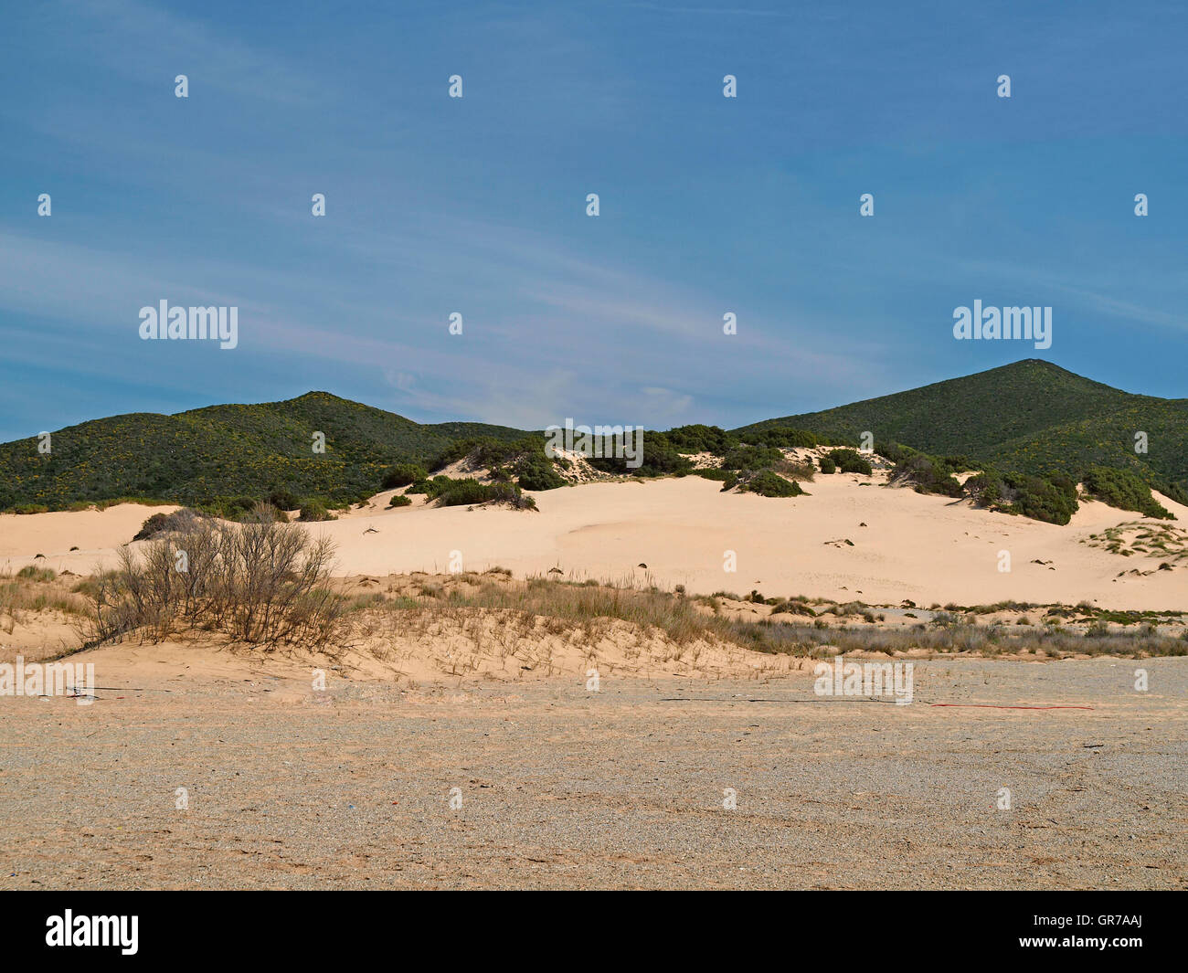Piscinas, paisaje de dunas en la Costa Verde, en el suroeste de Cerdeña, Italia, Europa Foto de stock