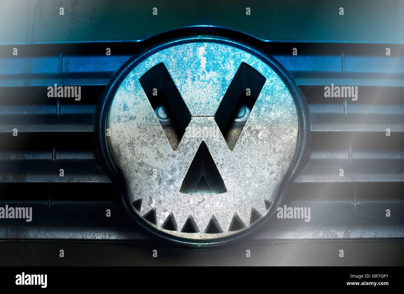 Cráneo Logo VW, VW Escándalo, fotografía simbólica Foto de stock