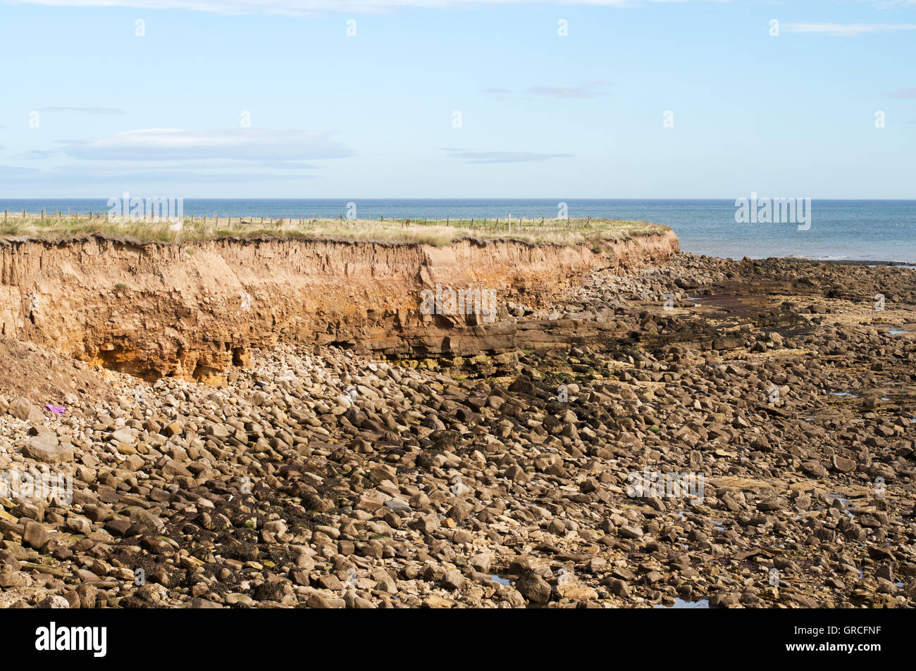 Geología entre Seaburn y Whitburn, costa del Mar del Norte, al noreste de Inglaterra, Reino Unido. Foto de stock