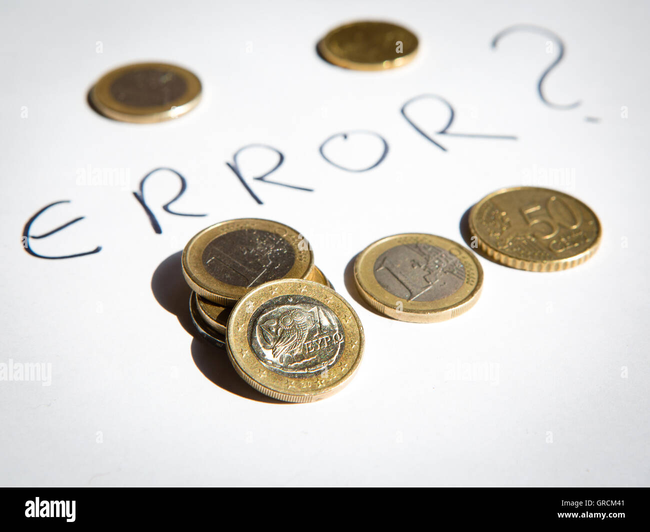 Las monedas de euro griegas Grecia ue cuestionable Foto de stock