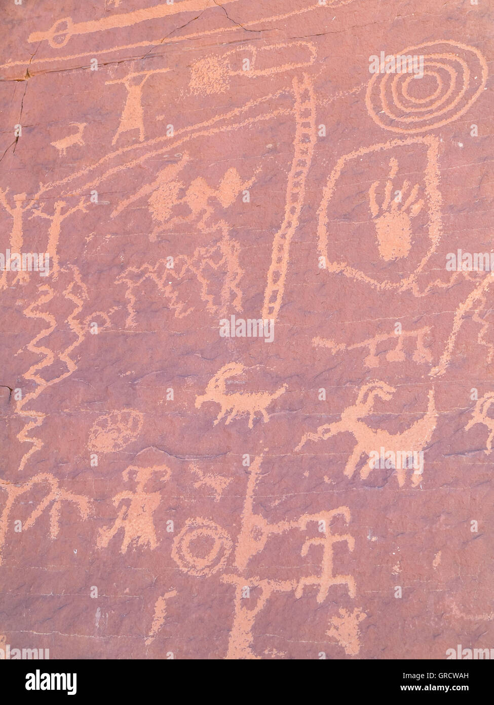 Pinturas rupestres en el Valle de Fuego, Nevada, EE.UU. Foto de stock