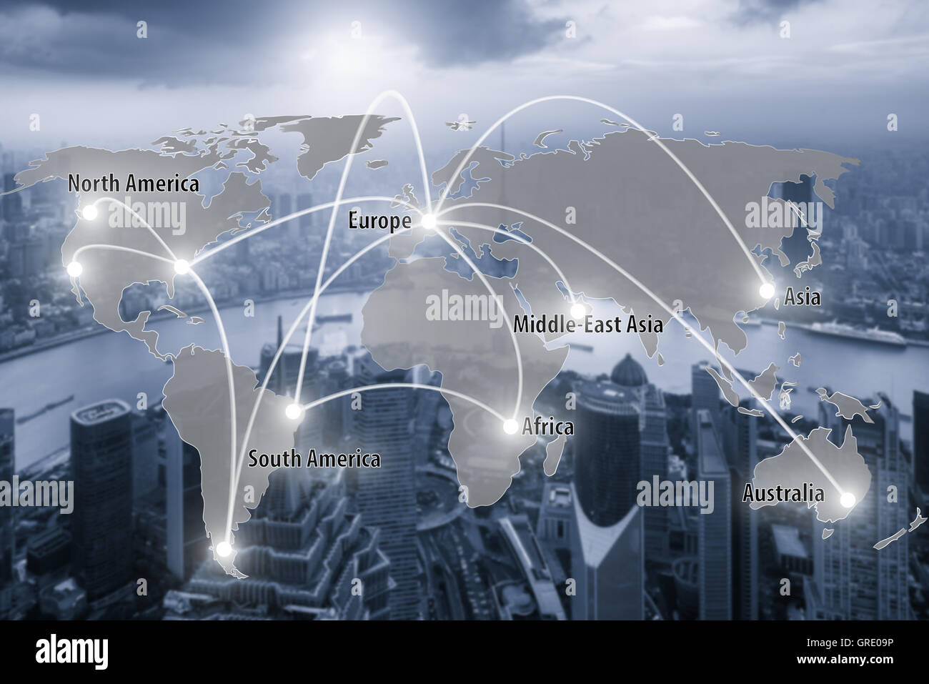 Conexión de interfaz virtual mapa de global partner conexión utilice logístico,importación,Exportación.(Los elementos de fondo de esta imagen Foto de stock