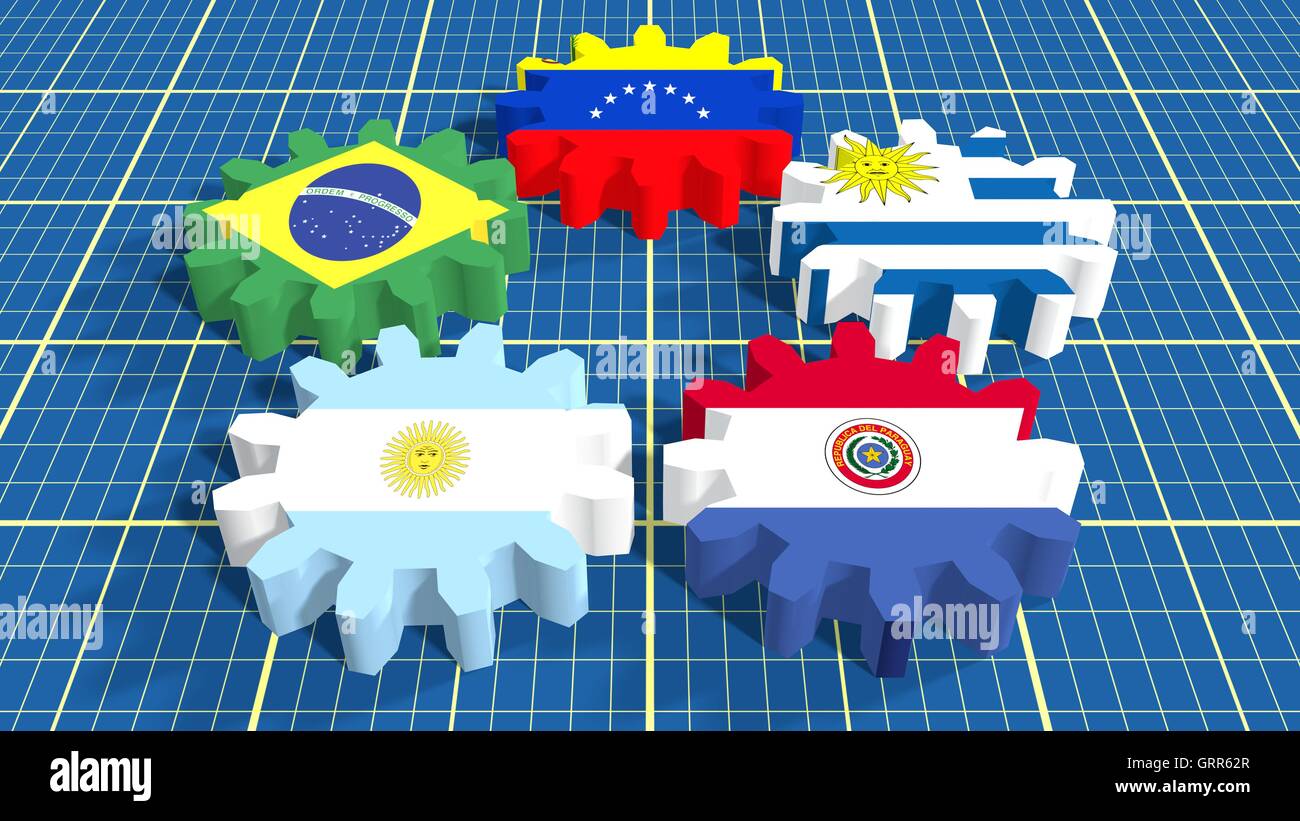 Mercado Común del Sur asociación economías miembros banderas en las marchas Fotografía de stock