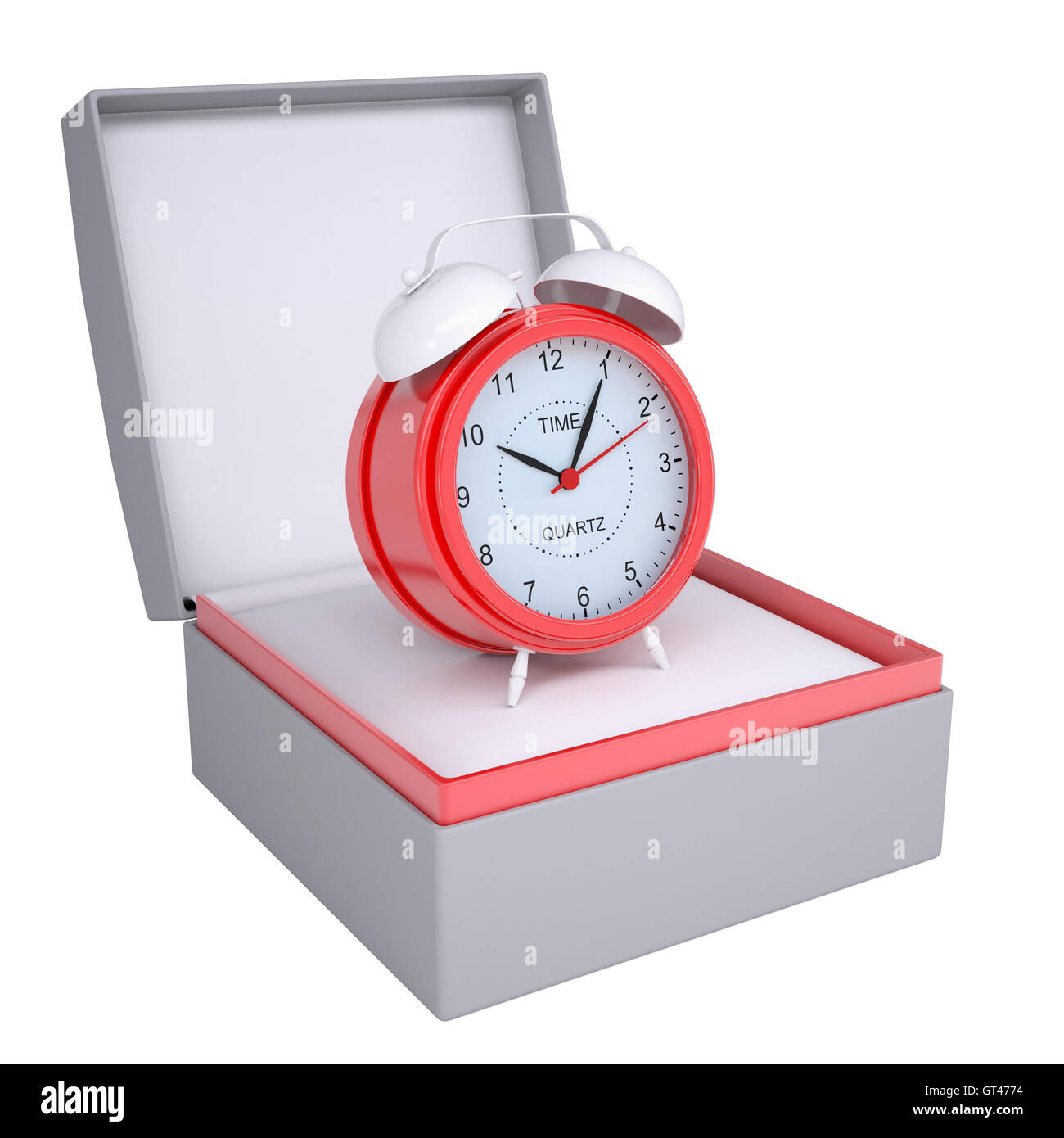 Reloj despertador en abrir Caja de regalo Fotografía de stock - Alamy