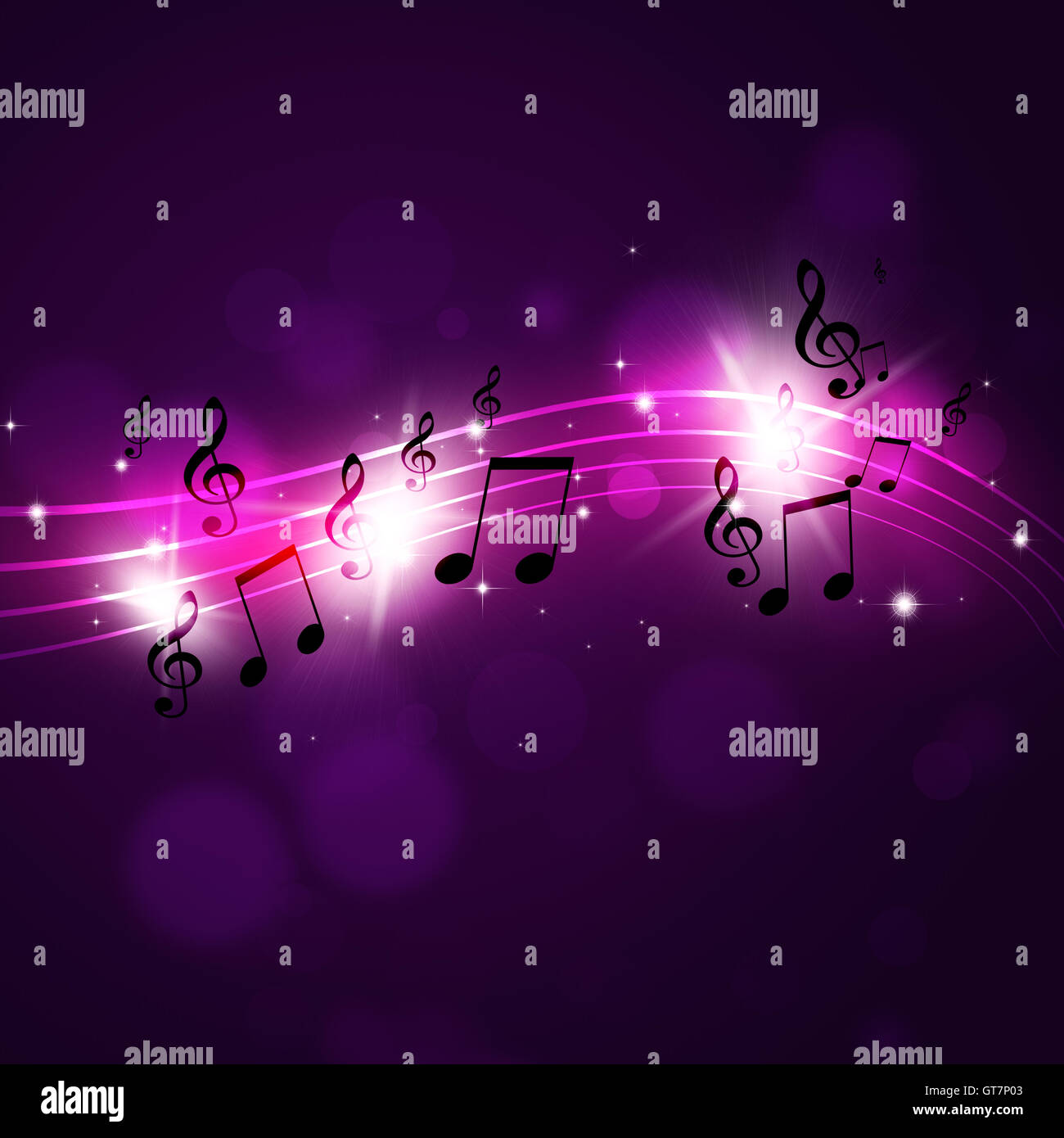 Resumen fondo oscuro con notas musicales multicolores Fotografía de