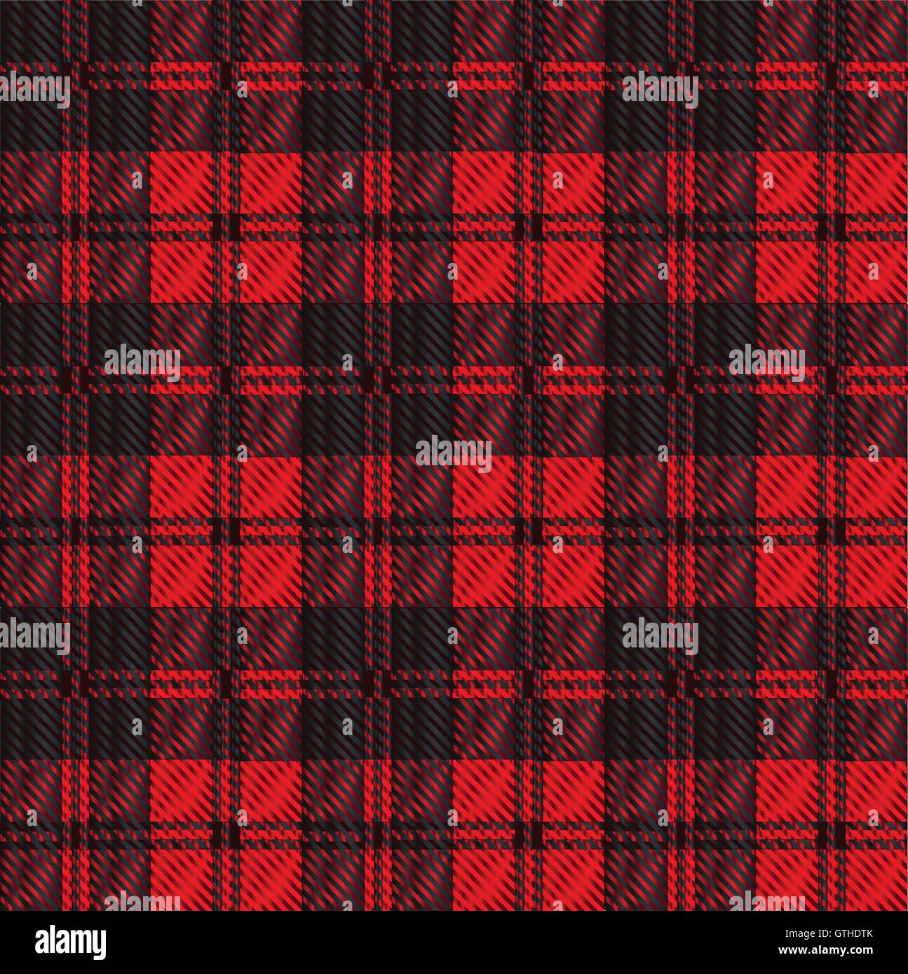 Rojo y negro material teje lana tartán Ilustración del Vector