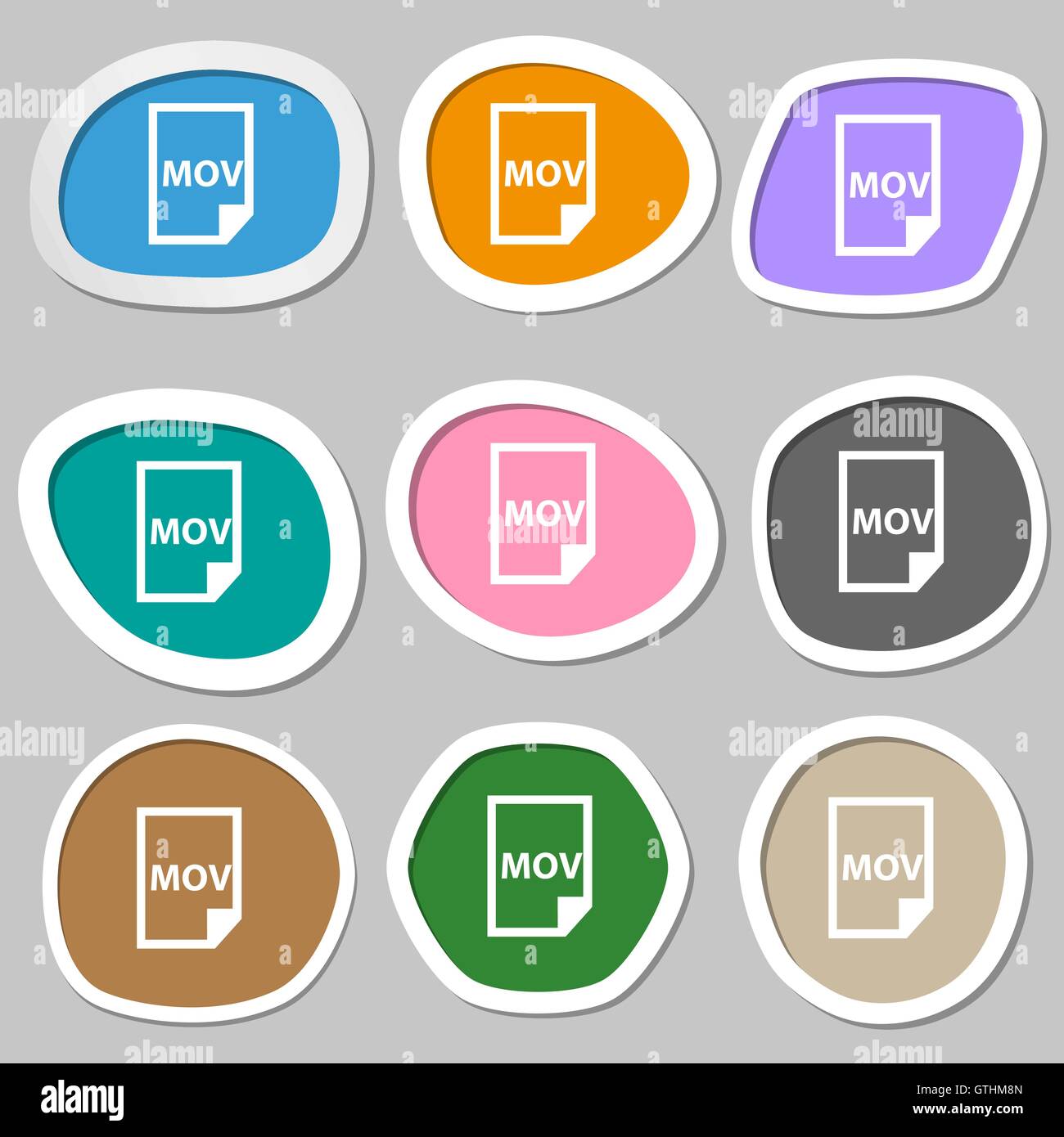 Formato de archivo mov icono símbolos. Pegatinas de papel multicolor.  Vector Imagen Vector de stock - Alamy