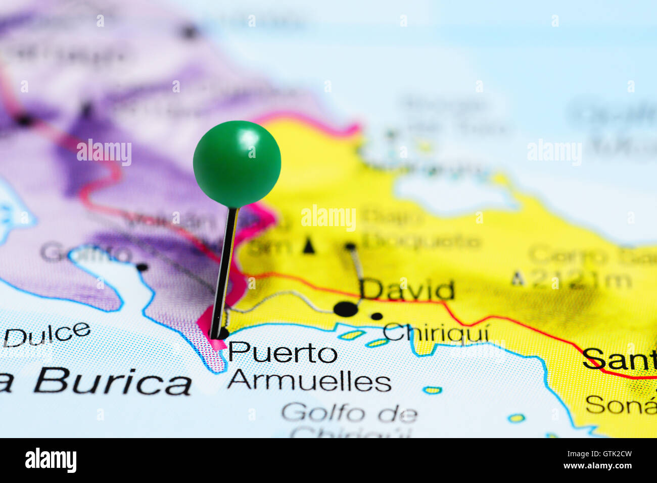 Puerto Armuelles anclado en un mapa de Panamá Fotografía de stock Alamy