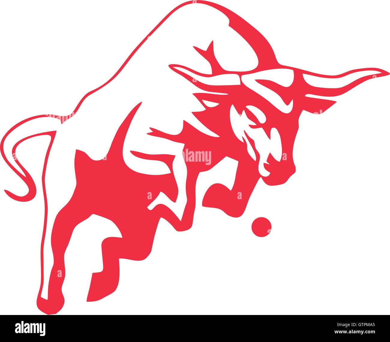 Mal, salvaje encabritado toro. Resumen forma vectorial. Elegante, planas, silueta estilizada de logotipo. Plantilla de logotipo de color rojo. Bull, hor Ilustración del Vector