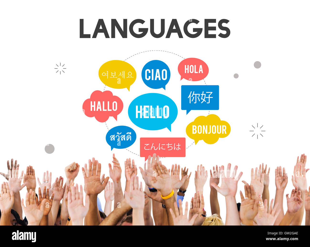 Saludos Idiomas concepto multilingüe Foto de stock