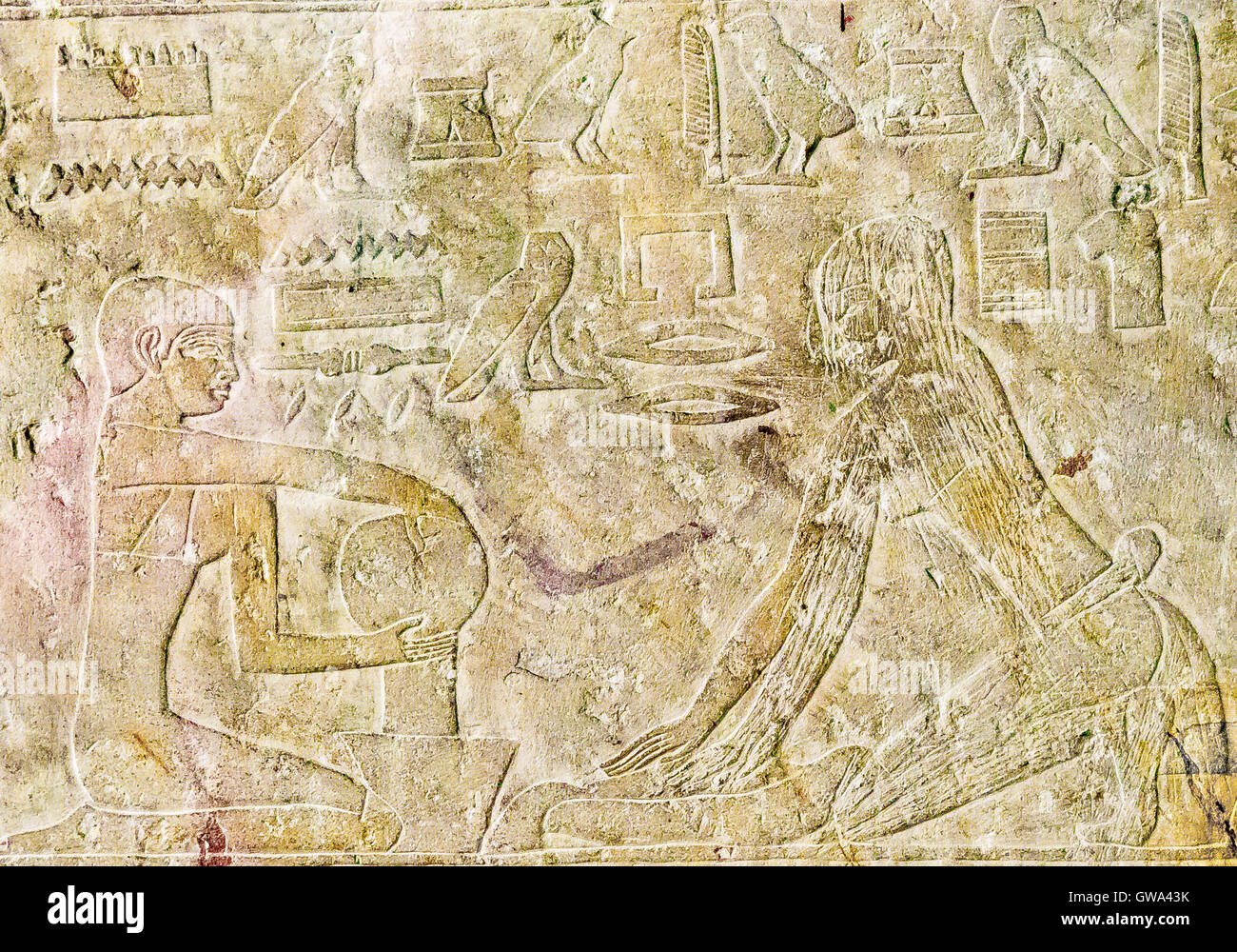 Egipto, El Cairo, Museo Egipcio, desde la tumba de Kaemrehu, Saqqara, detalle de un gran alivio representando escenas agrícolas. Foto de stock