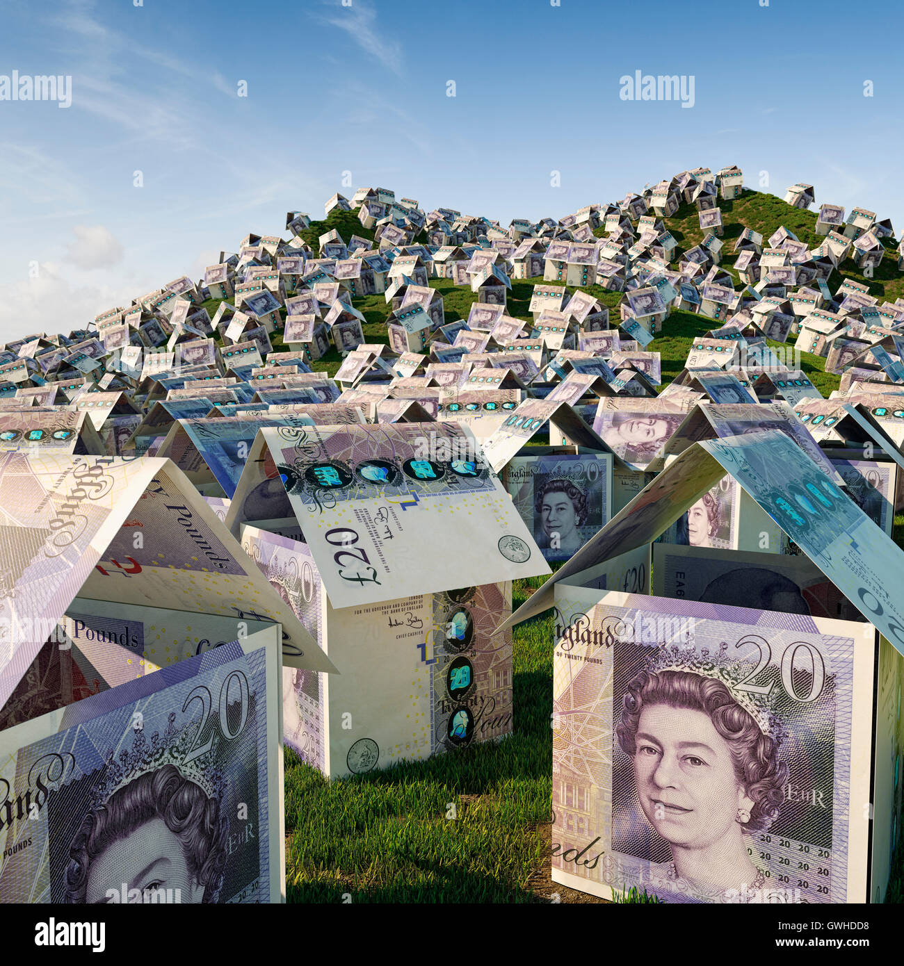 Crisis de la vivienda en el Reino Unido - El concepto de construcción de viviendas, los precios de la vivienda y el concepto de desarrollo de la urbanización. Foto de stock