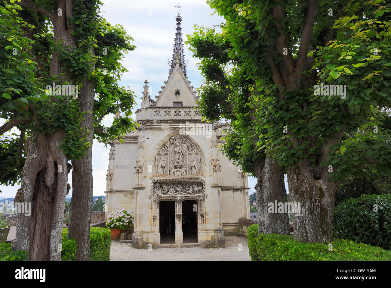 Amboise, Saint Hubert capilla gótica, tumba de Leonardo Da Vinci. El Valle del Loira, Francia Foto de stock
