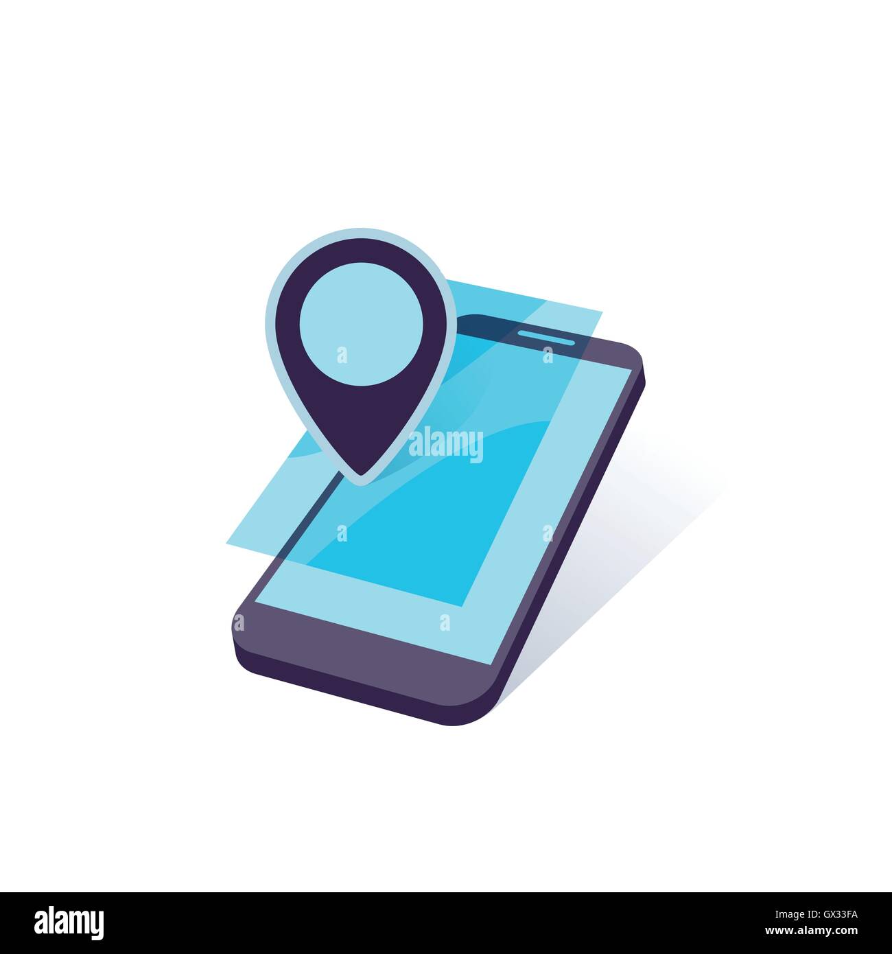 Dispositivo móvil con la marca de ubicación geo ilustración vectorial Vector de stock - Alamy