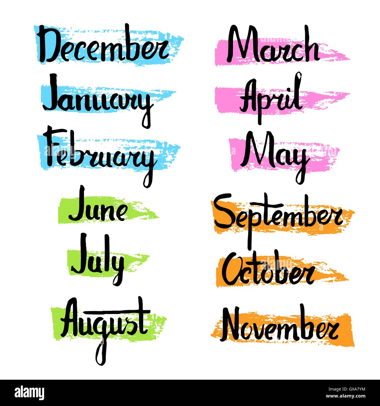 Calendario exclusiva colección de meses. Dibujadas a mano los nombres