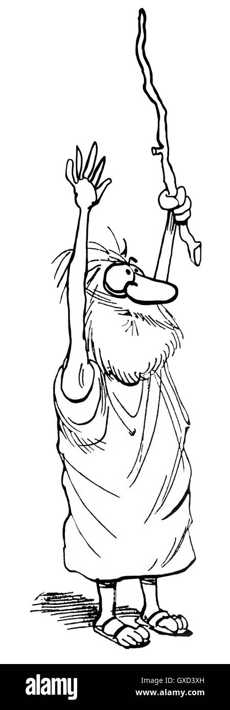 B&W ilustración de un profeta con ambos brazos arriba en el aire. Foto de stock