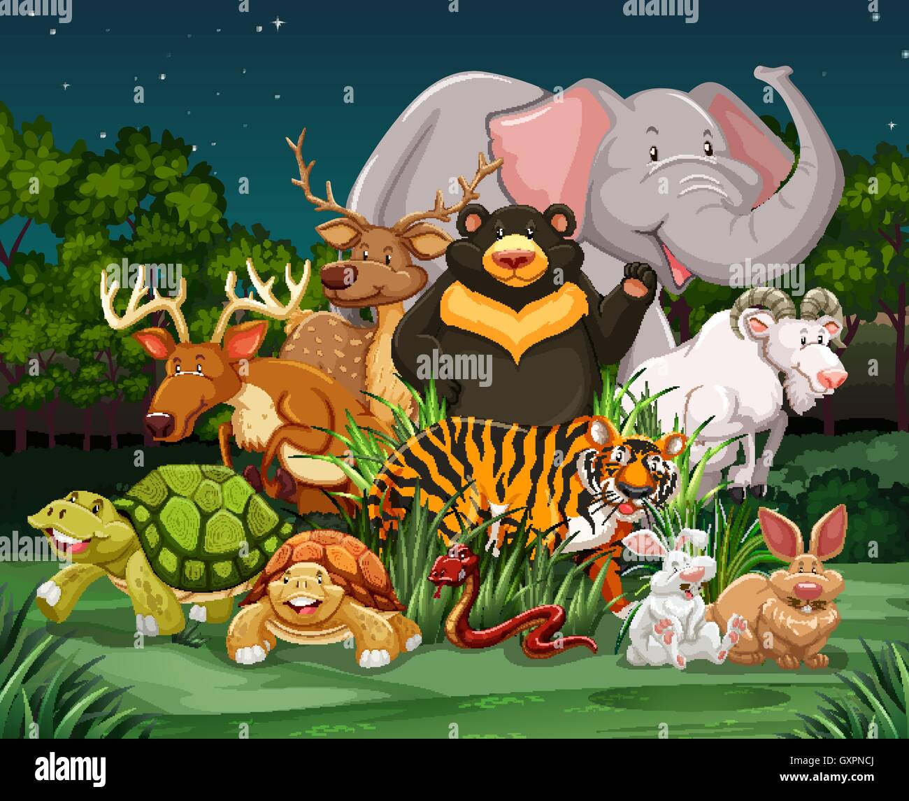 Los diferentes tipos de animales silvestres en el parque ilustración Ilustración del Vector