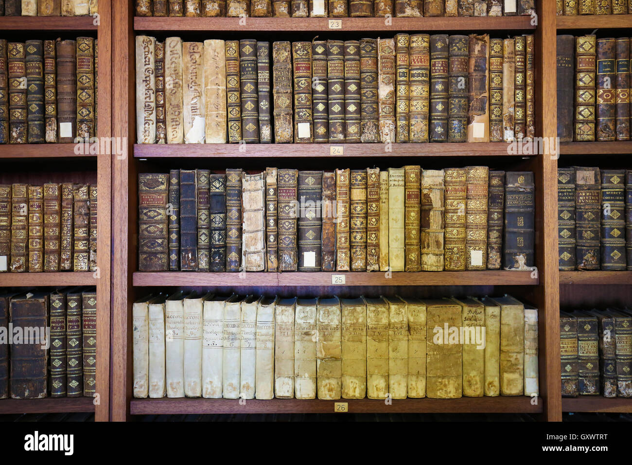 Libros antiguos de la biblioteca de Coimbra, Portugal Foto de stock